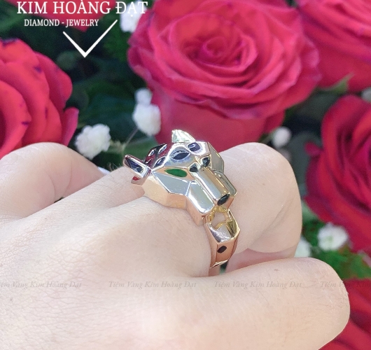 (NK010) Nhẫn kiểu_Con beo đốm đen_Vàng Ý