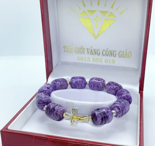 Vòng Mân Côi Đá Mắt Rồng Charoite Trụ