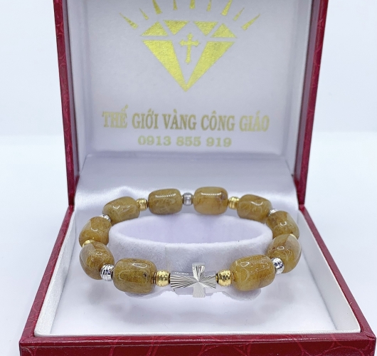 Vòng Mân Côi Đá Thạch Anh Tóc Vàng hình trụ
