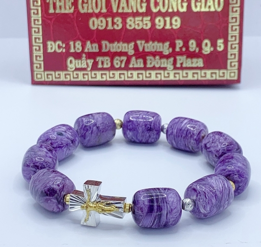 Vòng Mân Côi Đá Mắt Rồng Charoite Trụ