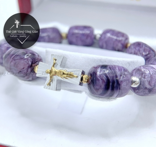 Vòng Mân Côi Đá Mắt Rồng Charoite Trụ
