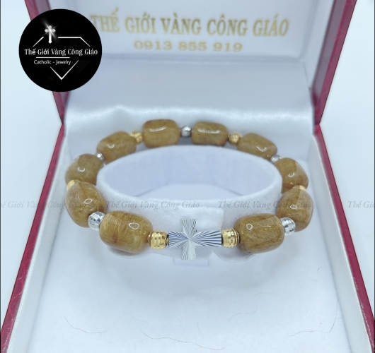 Vòng Mân Côi Đá Thạch Anh Tóc Vàng hình trụ