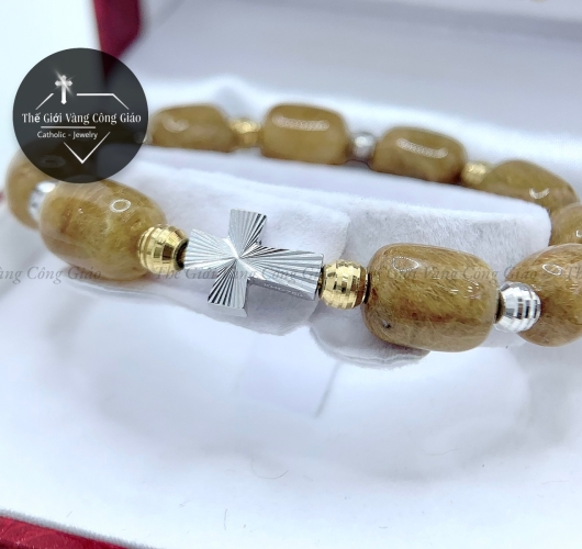 Vòng Mân Côi Đá Thạch Anh Tóc Vàng hình trụ