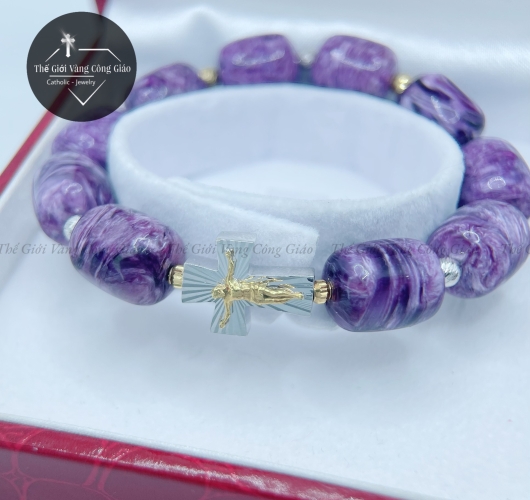 Vòng Mân Côi Đá Mắt Rồng Charoite Trụ