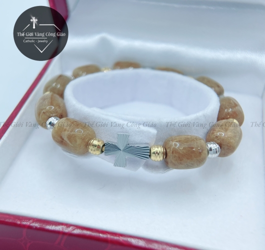 Vòng Mân Côi Đá Thạch Anh Tóc Vàng hình trụ